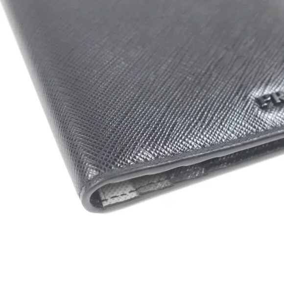 Prada 2 Mo004 Logo Plate Saffiano Martic Leather Bifold Card Case Billfold Nero - Picture 5 of 9
